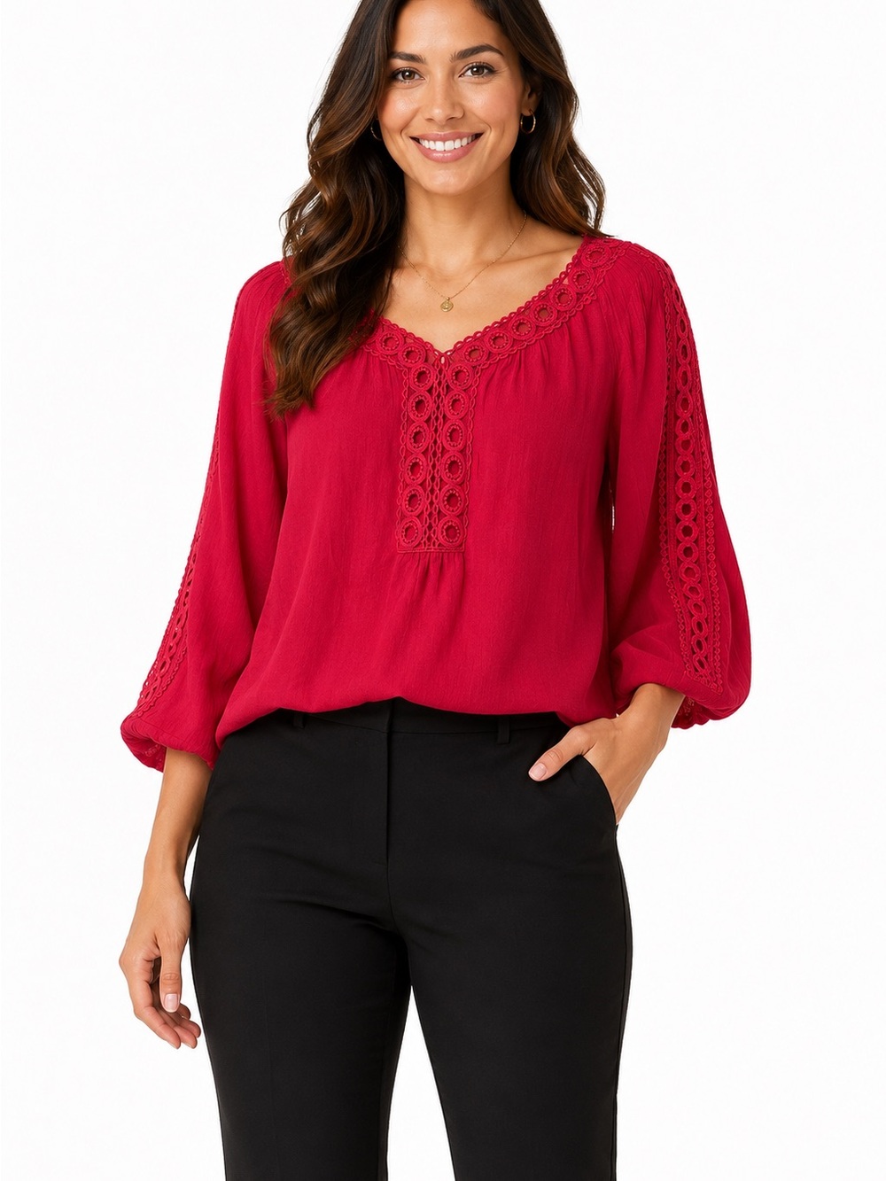 Zac & Rachel Deep Pink Crochet-Trim Peasant Tunic